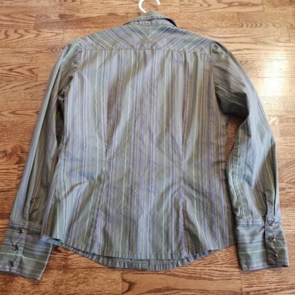 (8) Lole Snap Blouse Athleisure Adventure Outdoors Striped Green Casual - Picture 5 of 9